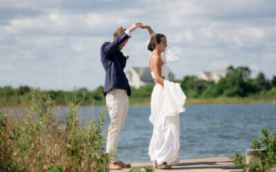 Wedding couple on dock